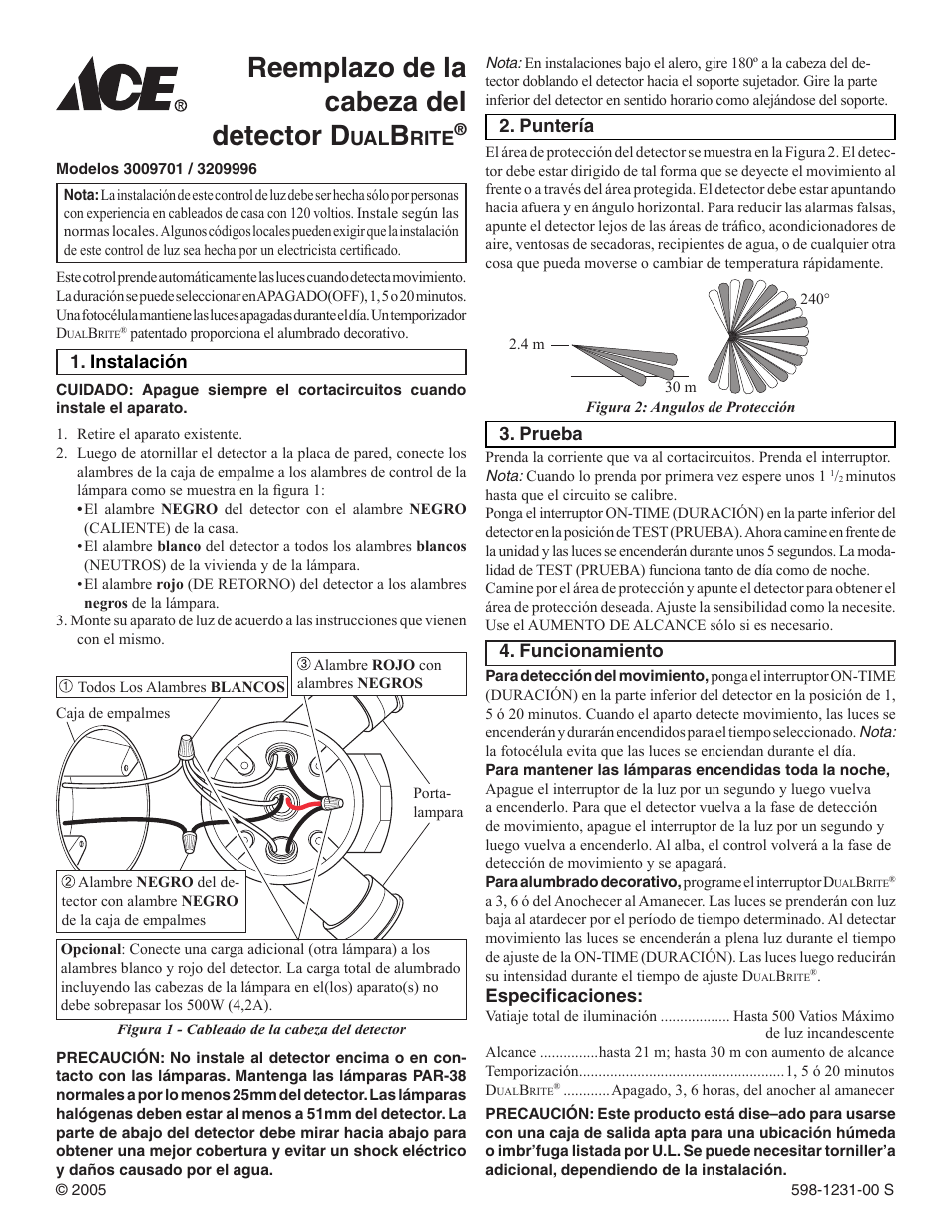 Reemplazo de la cabeza del detector d, Rite | Ace Hardware DUALBRITE 3209996 User Manual | Page 2 / 2