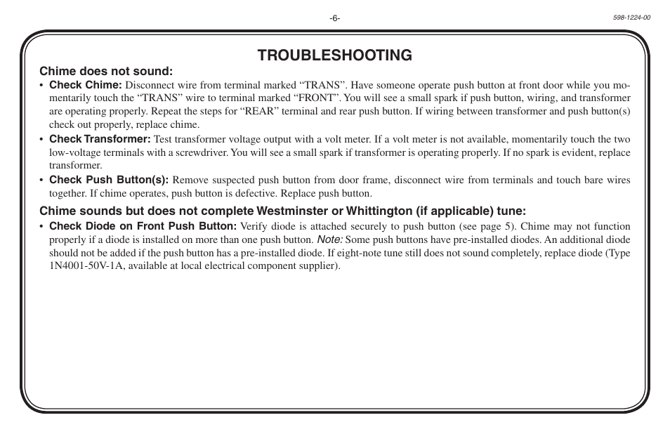 Troubleshooting | Ace Hardware Door User Manual | Page 6 / 8