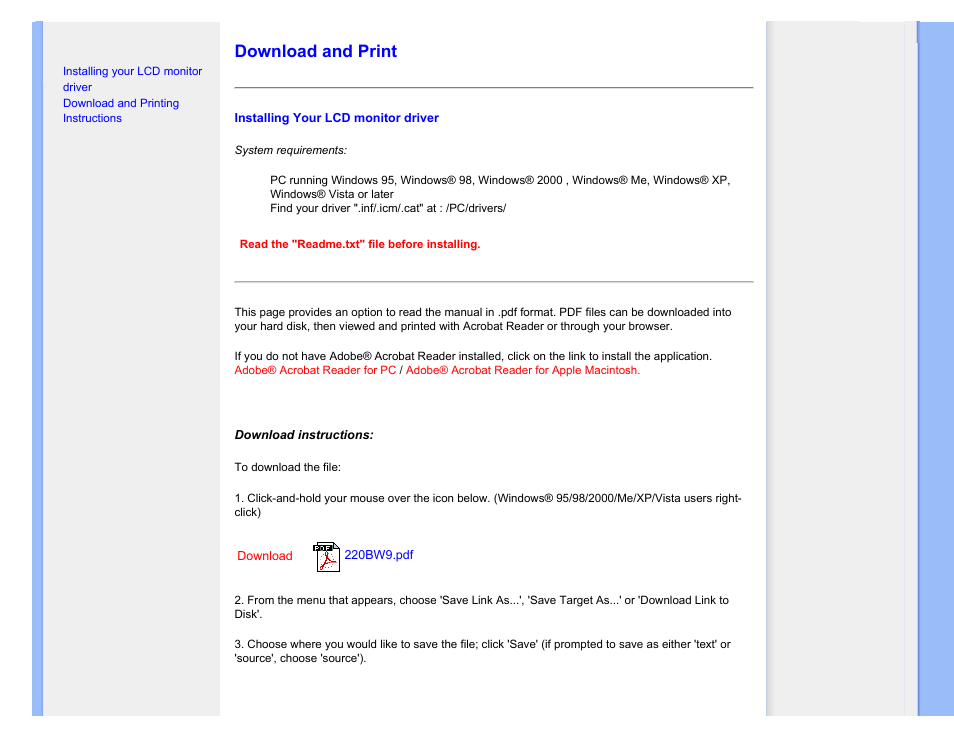 Download and print, Download and print option | Philips 220BW9CB-27 User Manual | Page 121 / 122
