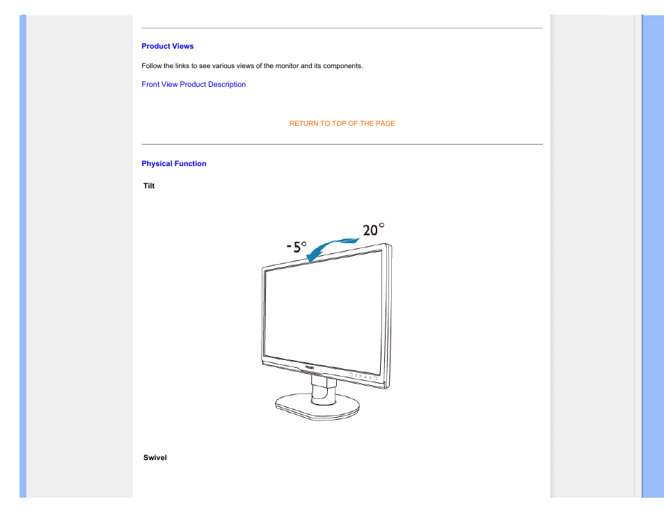 Product views physical function | Philips 220BW9CB-27 User Manual | Page 39 / 122