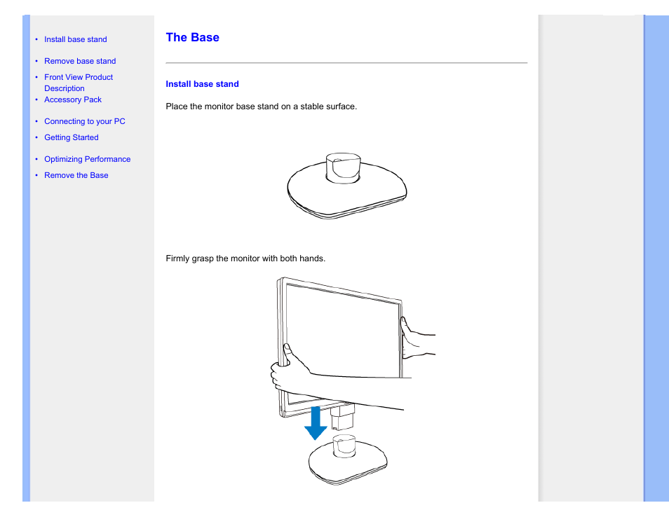 The base | Philips 220BW9CB-27 User Manual | Page 74 / 122