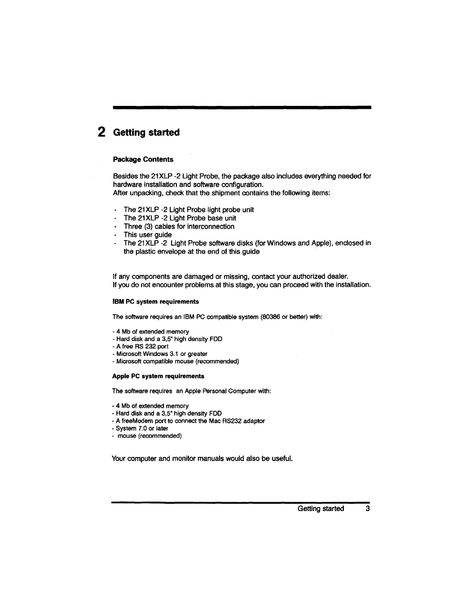 2 getting started, Package contents, Getting started | Philips LP2PB201CS User Manual | Page 10 / 34