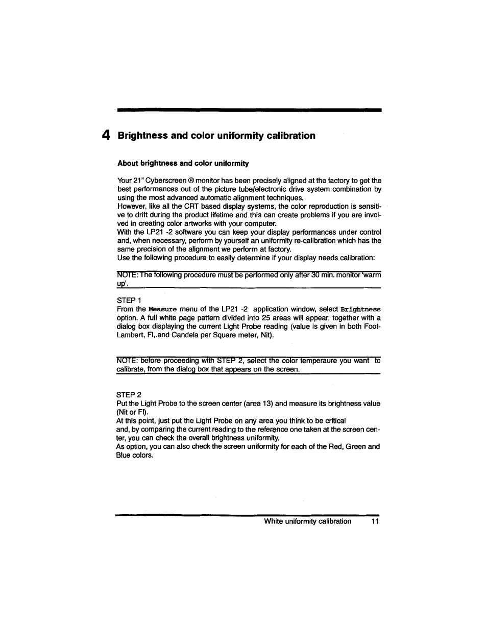 4 brightness and color uniformity calibration, About brightness and color uniformity | Philips LP2PB201CS User Manual | Page 18 / 34