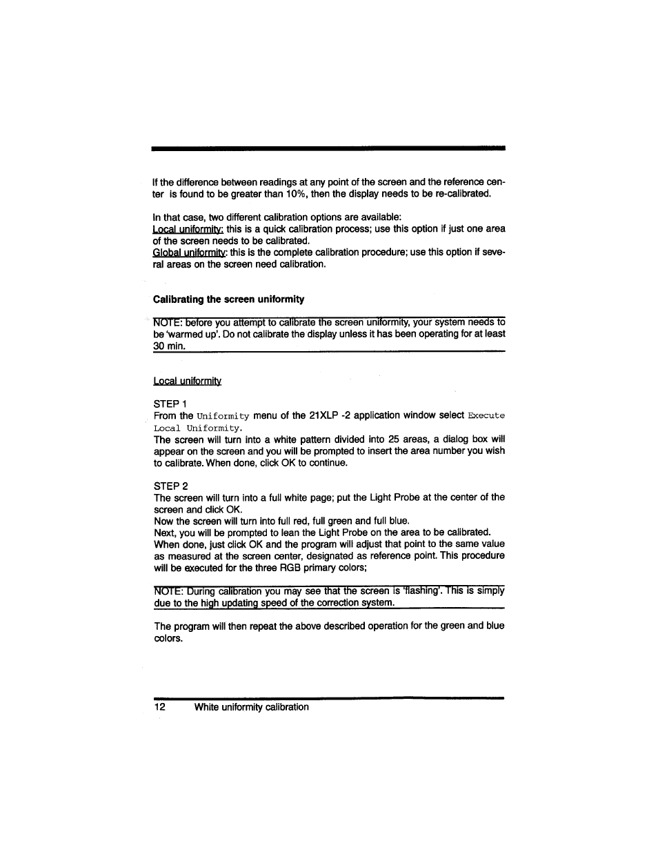 Calibrating the screen uniformity | Philips LP2PB201CS User Manual | Page 19 / 34