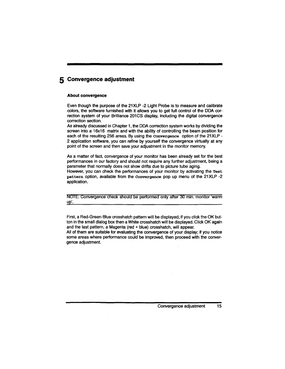 5 convergence adjustment, About convergence | Philips LP2PB201CS User Manual | Page 22 / 34