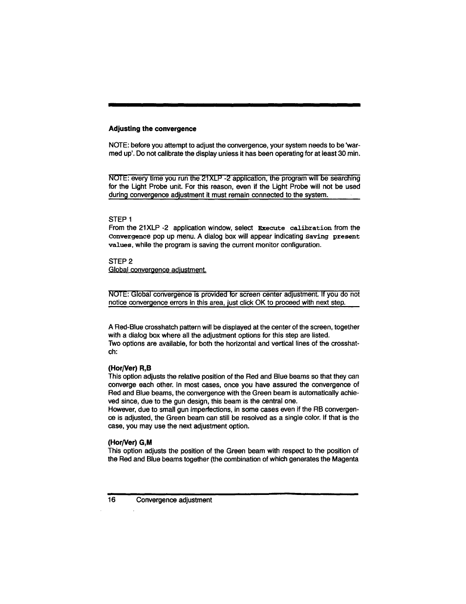 Adjusting the convergence, Hor/ver) r,b, Hor/ver) g,m | Philips LP2PB201CS User Manual | Page 23 / 34