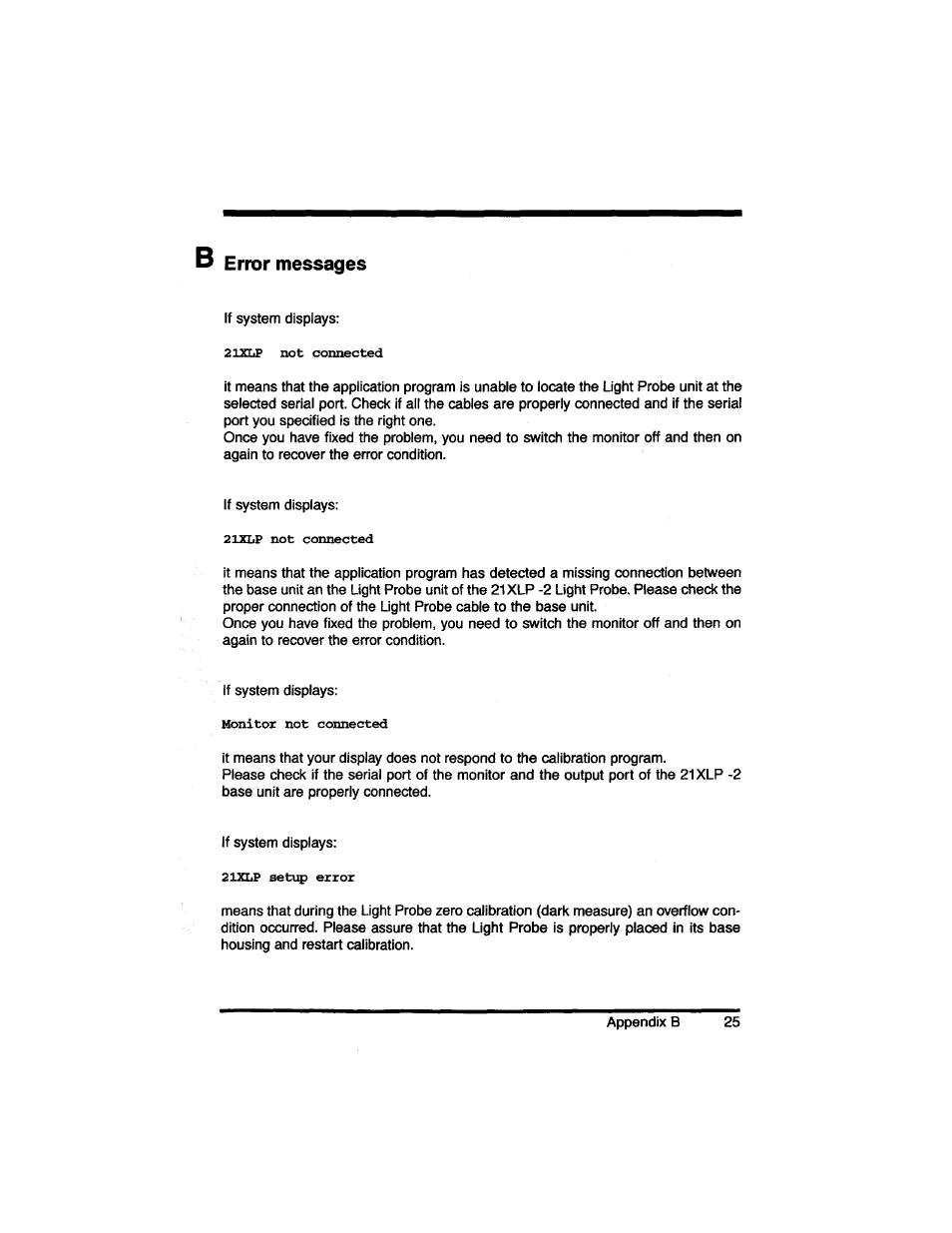 B error messages | Philips LP2PB201CS User Manual | Page 32 / 34