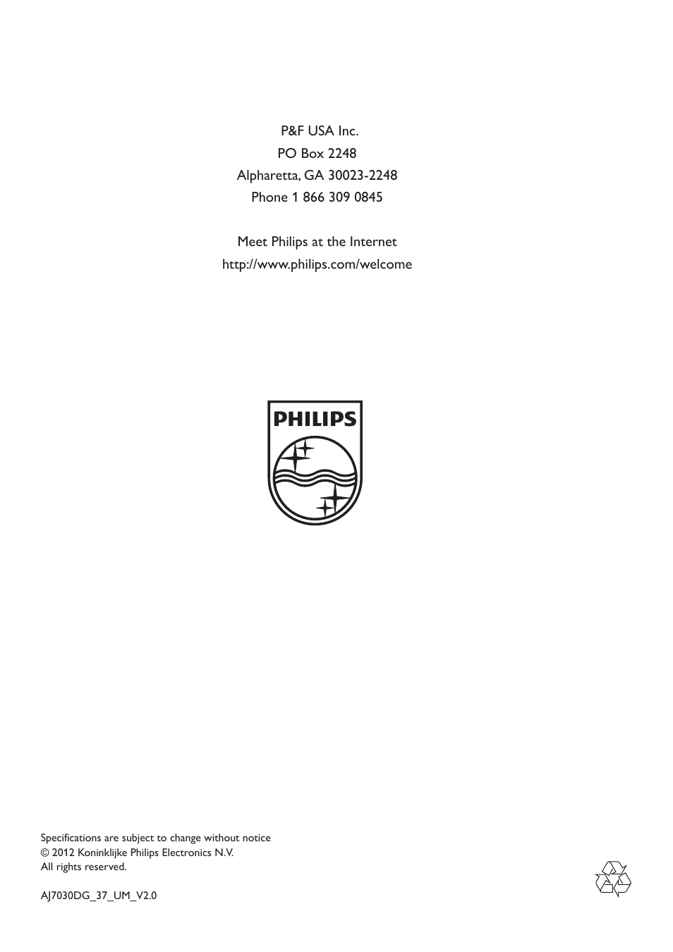 Philips AJ7030DG-37 User Manual | Page 21 / 21