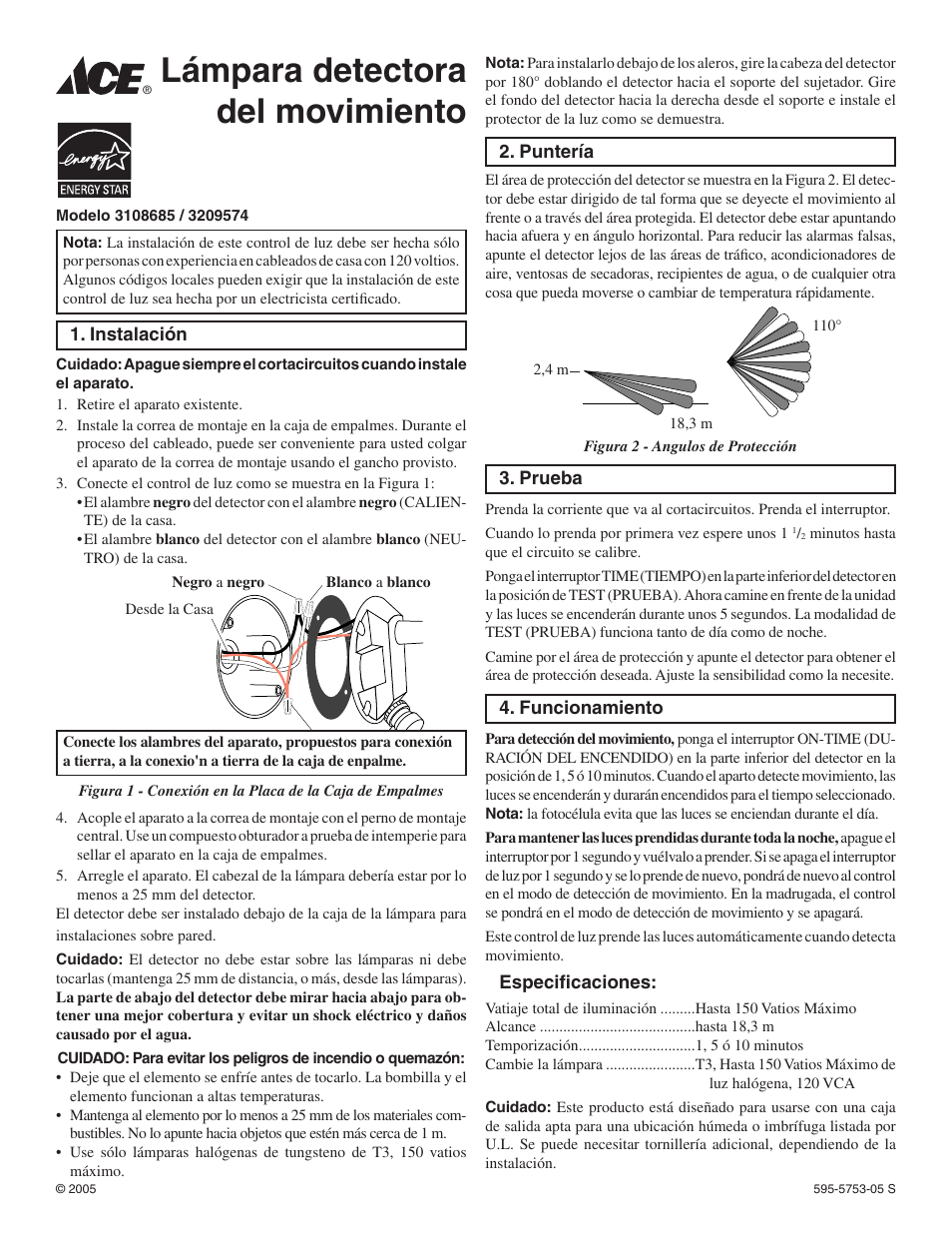 Lámpara detectora del movimiento | Ace Hardware ACE 3108685 User Manual | Page 2 / 2