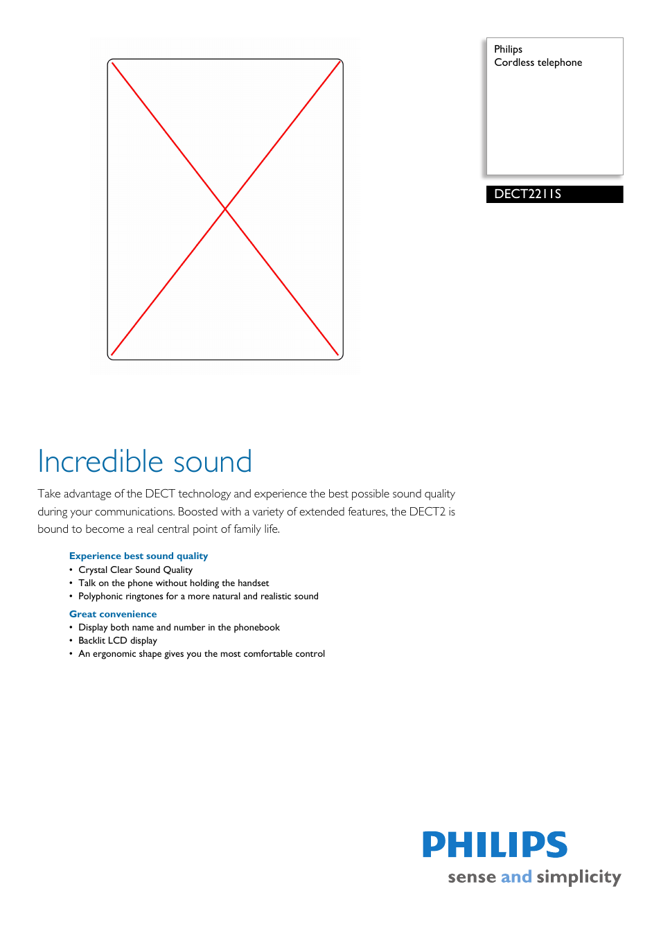 Philips Cordless telephone DECT2211S User Manual | 2 pages