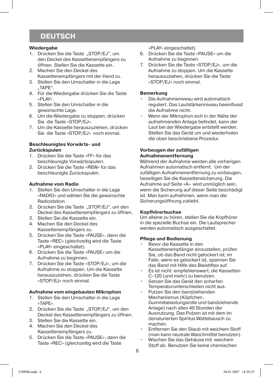 Deutsch | Vitek VT-3109 SR User Manual | Page 6 / 16