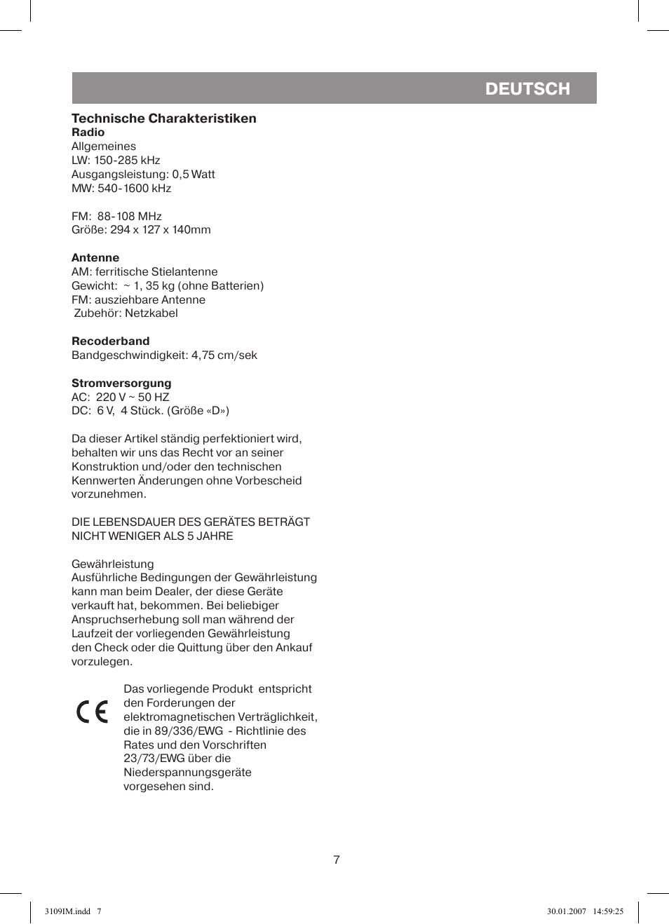 Deutsch | Vitek VT-3109 SR User Manual | Page 7 / 16