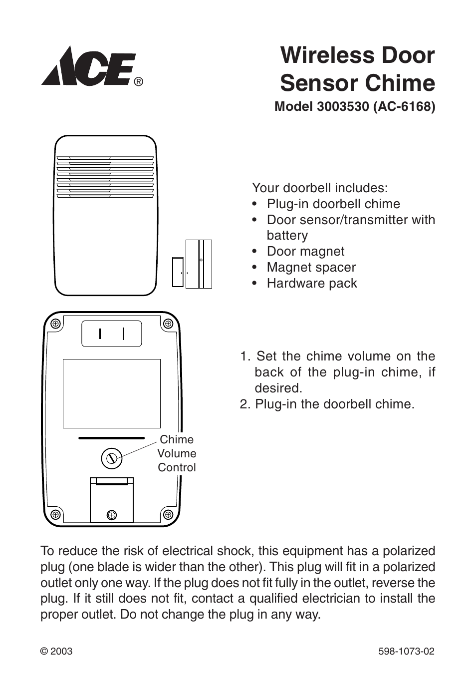 Ace Hardware 3003530 (AC-6168) User Manual | 8 pages