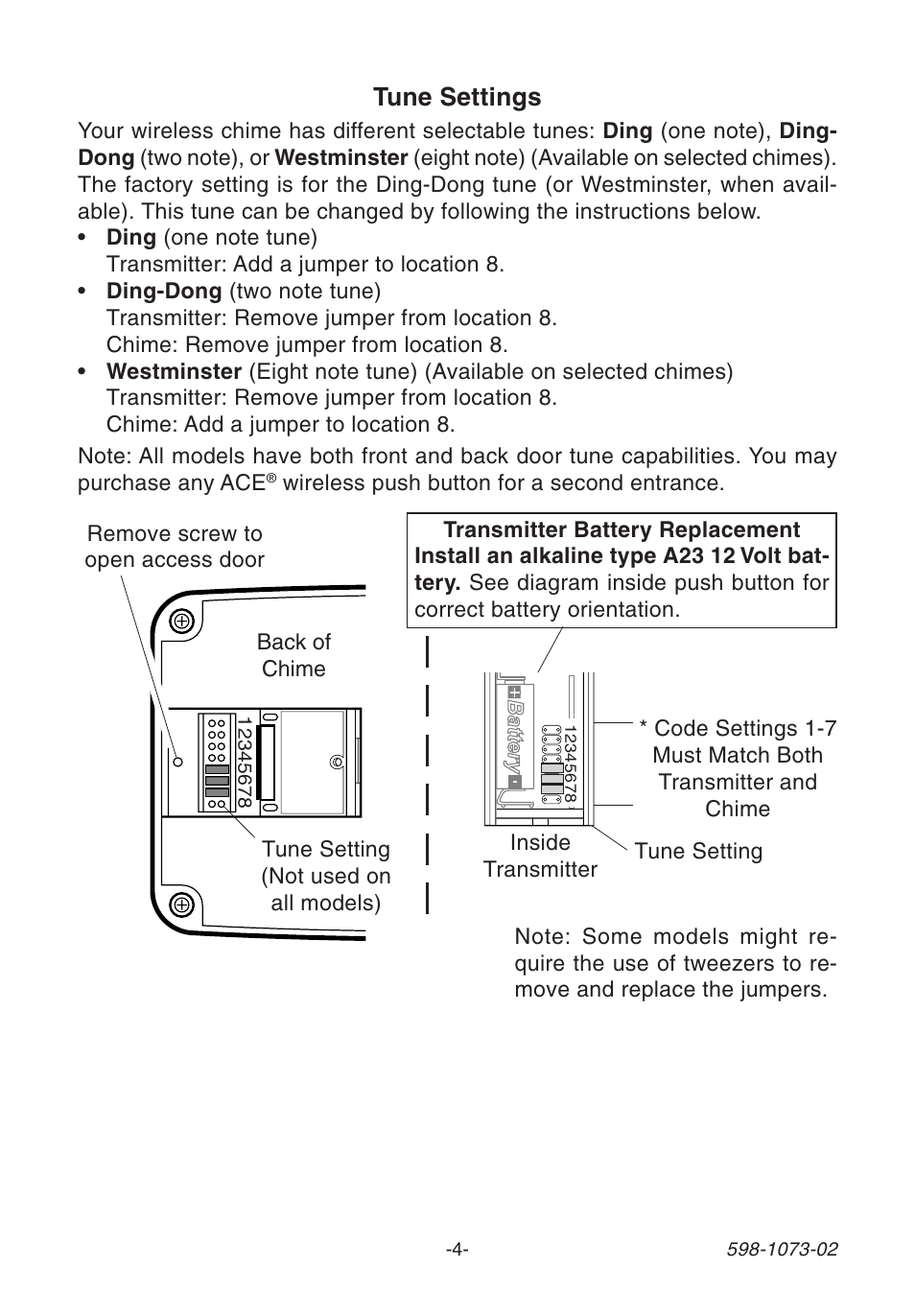 Tune settings | Ace Hardware 3003530 (AC-6168) User Manual | Page 4 / 8
