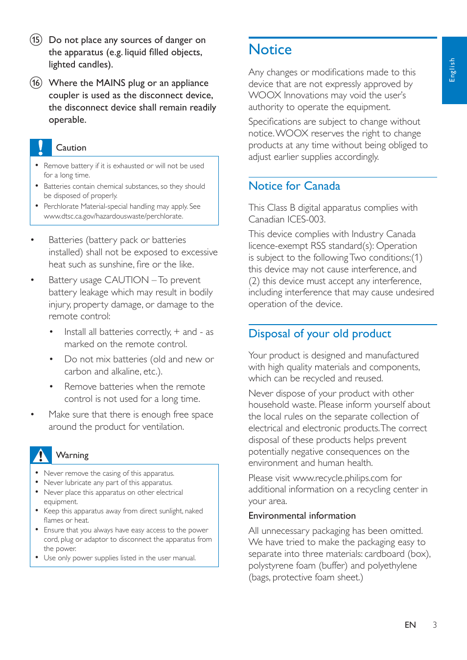 Notice, Notice 3, Notice for canada | Disposal of your old product | Philips AJ7050D-37 User Manual | Page 5 / 20