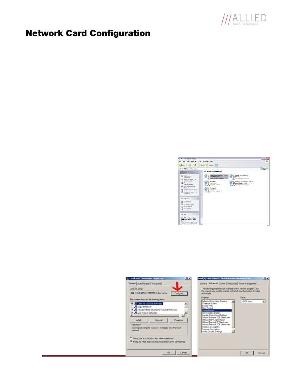 Network card configuration | Allied International GX1050C User Manual | Page 18 / 34