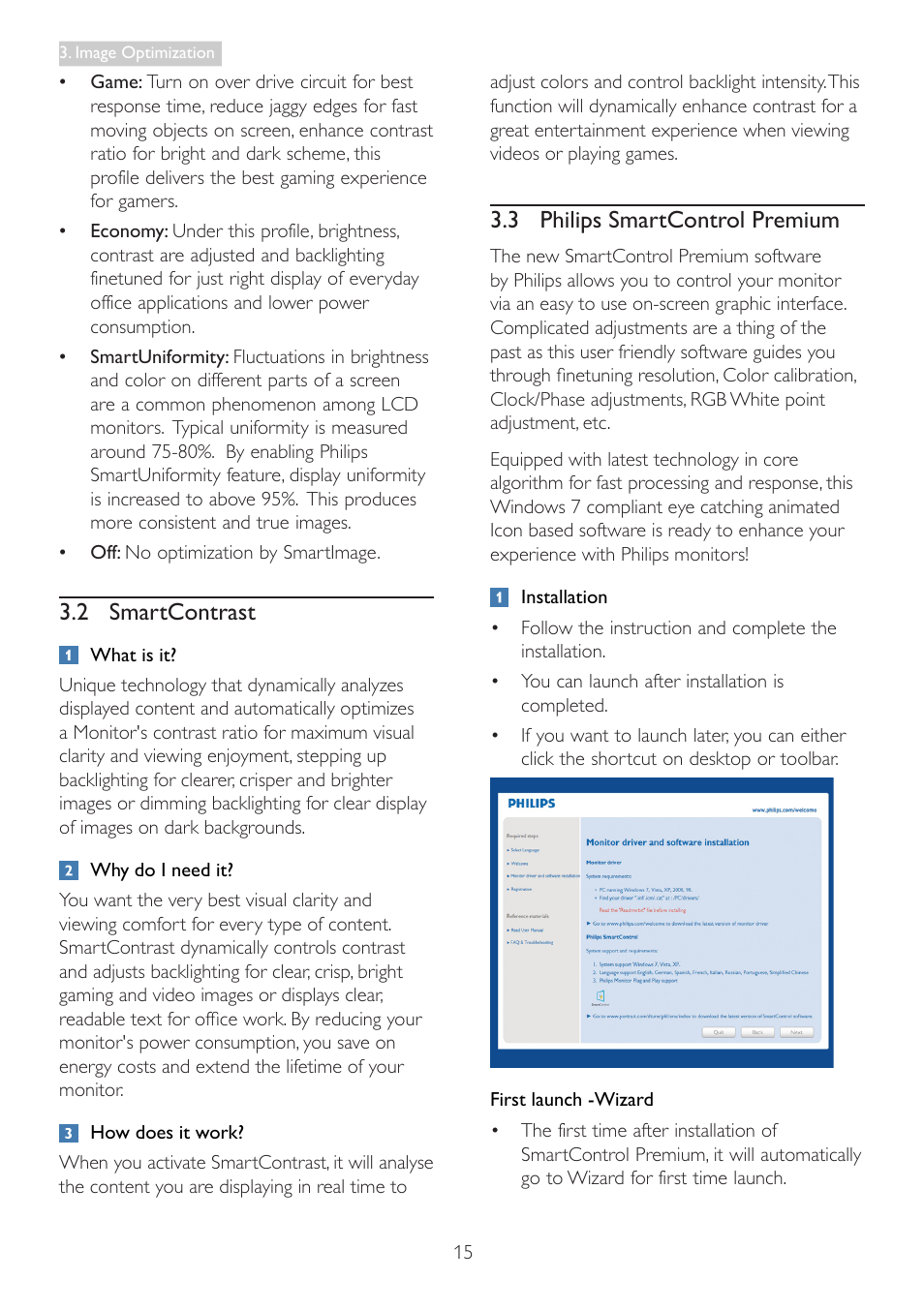 2 smartcontrast, 3 philips smartcontrol premium | Philips 298P4QJEB-00 User Manual | Page 17 / 53