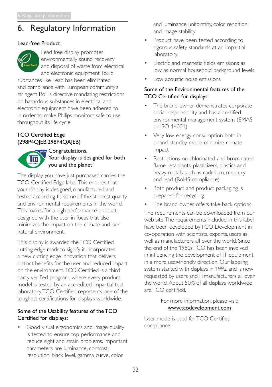 Regulatory information | Philips 298P4QJEB-00 User Manual | Page 34 / 53