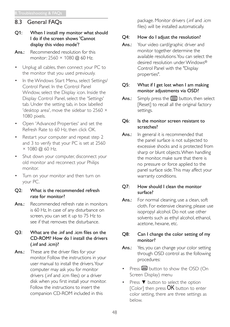 3 general faqs | Philips 298P4QJEB-00 User Manual | Page 50 / 53