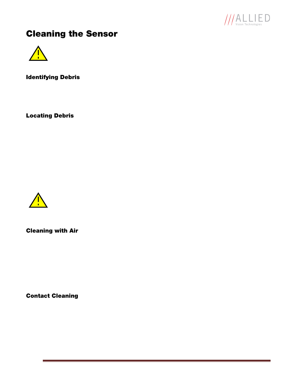 Cleaning the sensor | Allied International GX3300 User Manual | Page 16 / 35