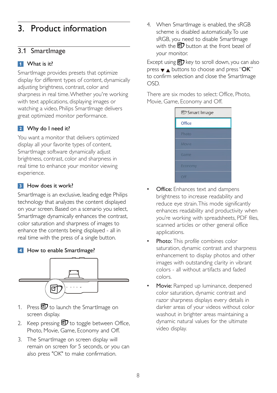 Product information, 1 smartimage | Philips 229CL2SB-27 User Manual | Page 10 / 50