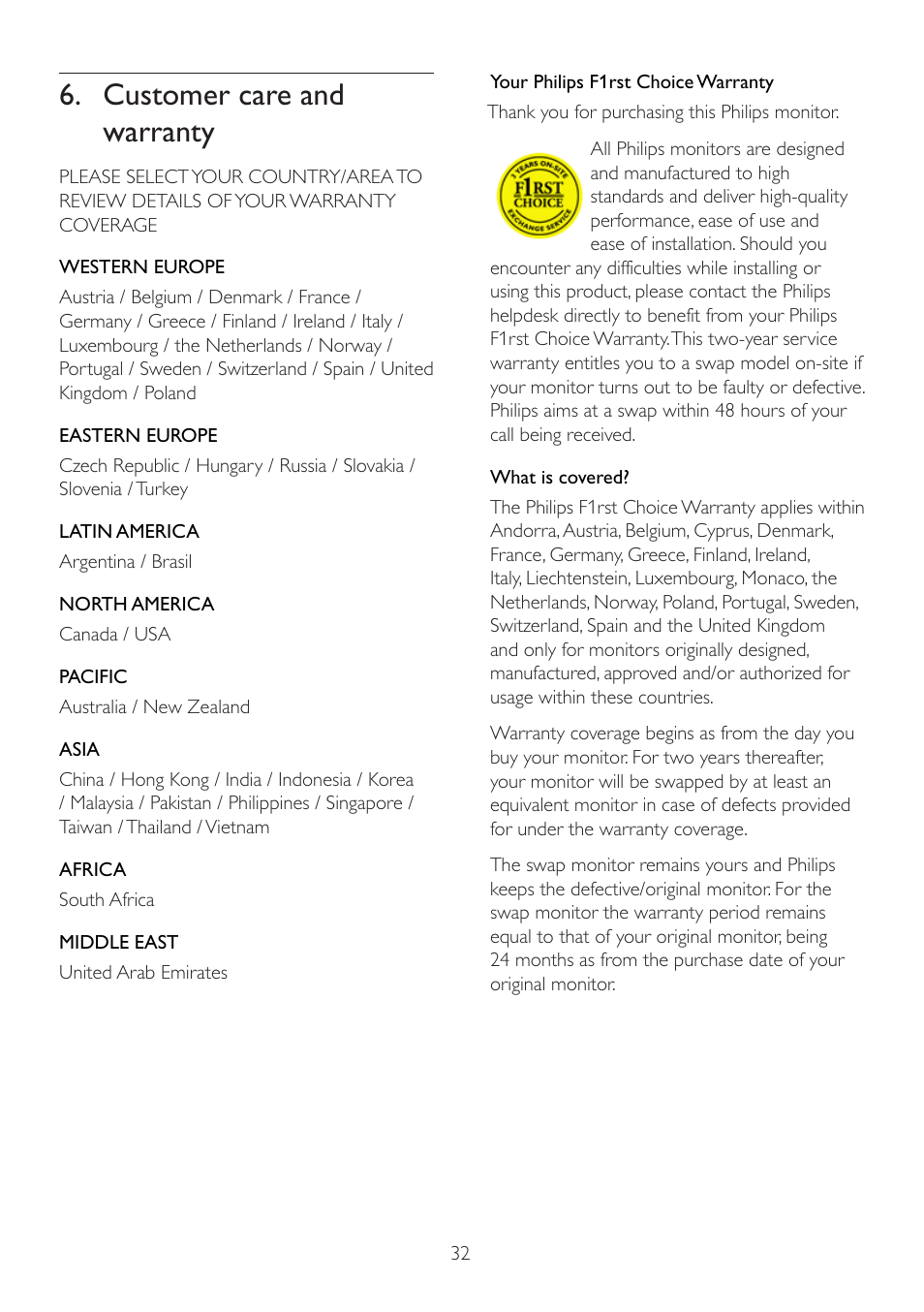 Customer care and warranty | Philips 229CL2SB-27 User Manual | Page 34 / 50