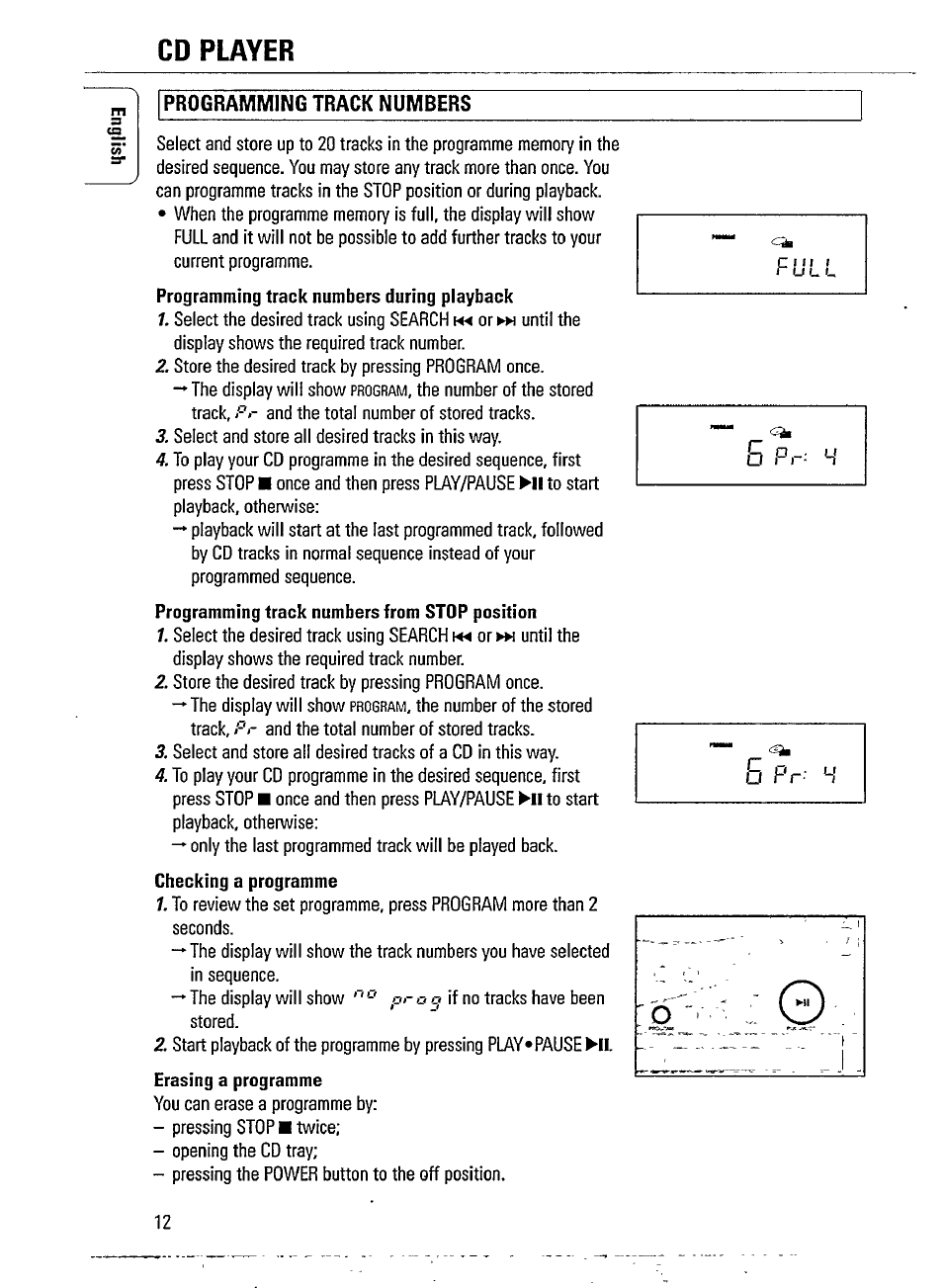 Programming track numbers, Cd player | Philips AZ241517 User Manual | Page 12 / 28