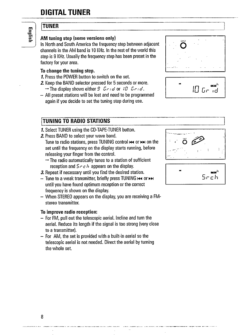 Digital tuner, Tuning to radio stations | Philips AZ241517 User Manual | Page 8 / 28