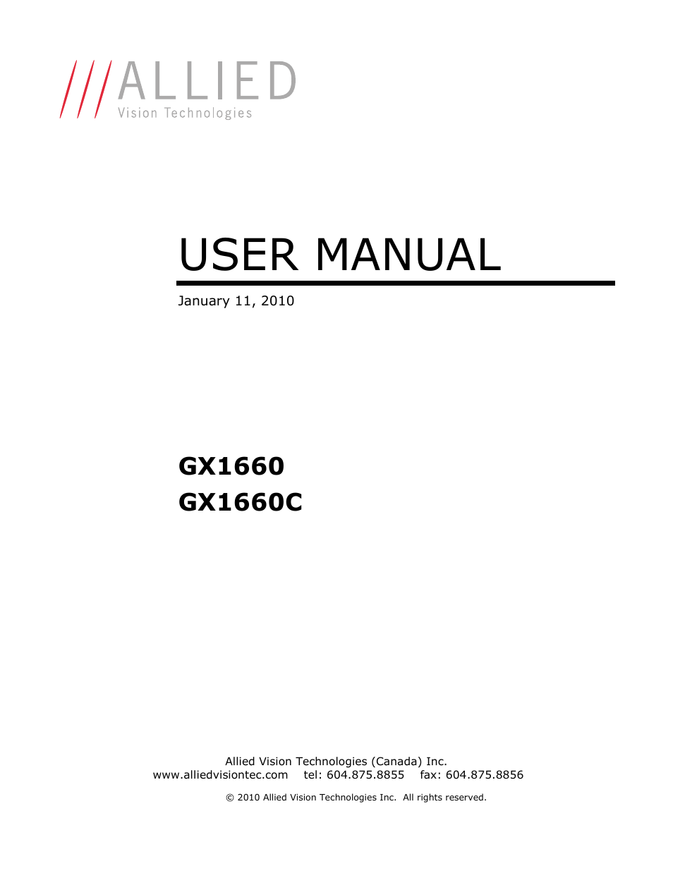 Allied International GX1660C User Manual | 41 pages