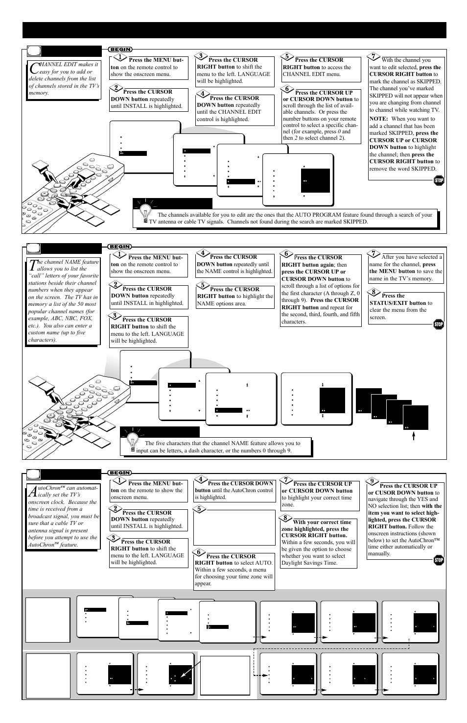 Installation f, Ow to, Se the | Eatures, Name, Autochron, Hannel, Utochron, Feature | Philips 27 in REAL FLAT COLOR TV ESTIMATE S User Manual | Page 4 / 4