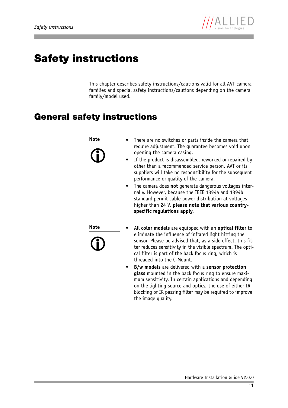 Safety instructions, General safety instructions, Chapter | Allied International Home Security System User Manual | Page 11 / 63