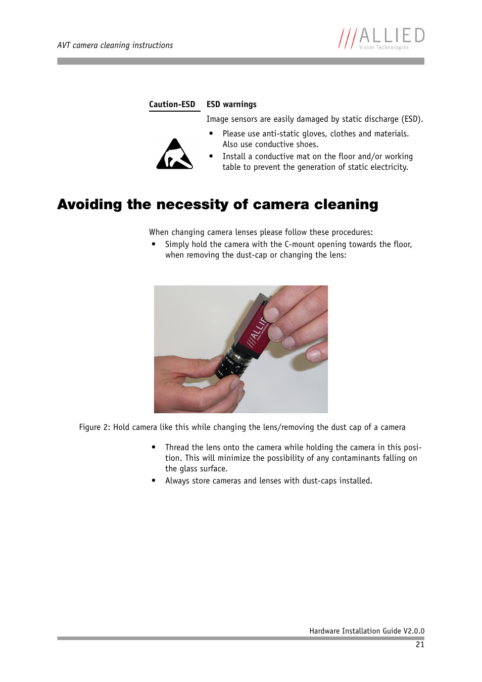 Avoiding the necessity of camera cleaning | Allied International Home Security System User Manual | Page 21 / 63