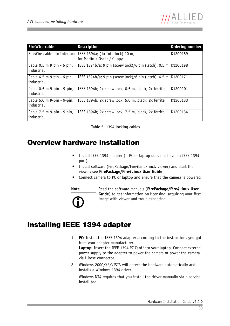 Overview hardware installation, Installing ieee 1394 adapter | Allied International Home Security System User Manual | Page 30 / 63