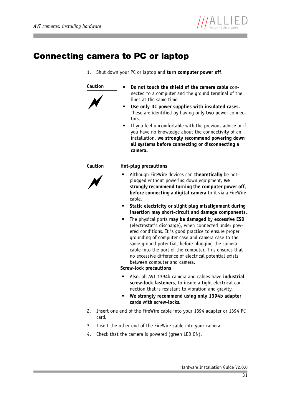 Connecting camera to pc or laptop | Allied International Home Security System User Manual | Page 31 / 63