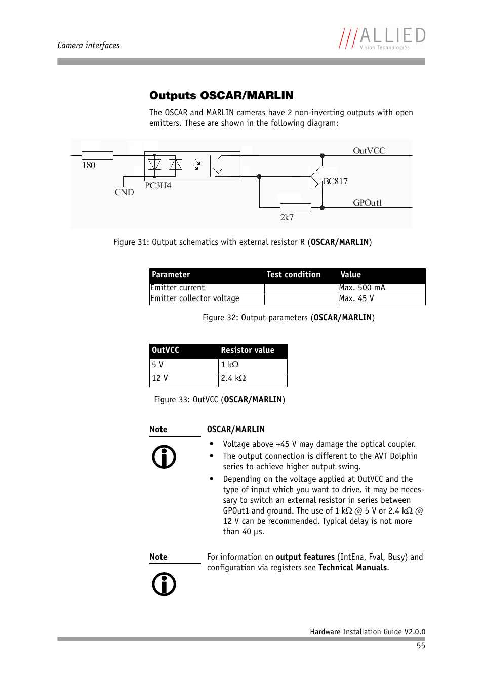 Outputs oscar/marlin | Allied International Home Security System User Manual | Page 55 / 63