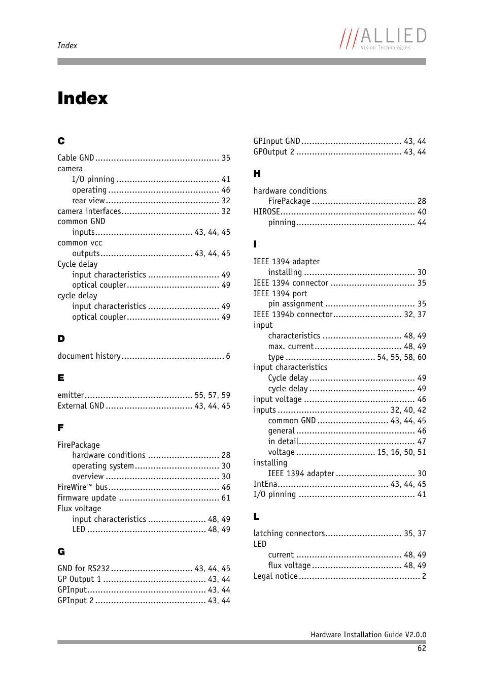 Index | Allied International Home Security System User Manual | Page 62 / 63