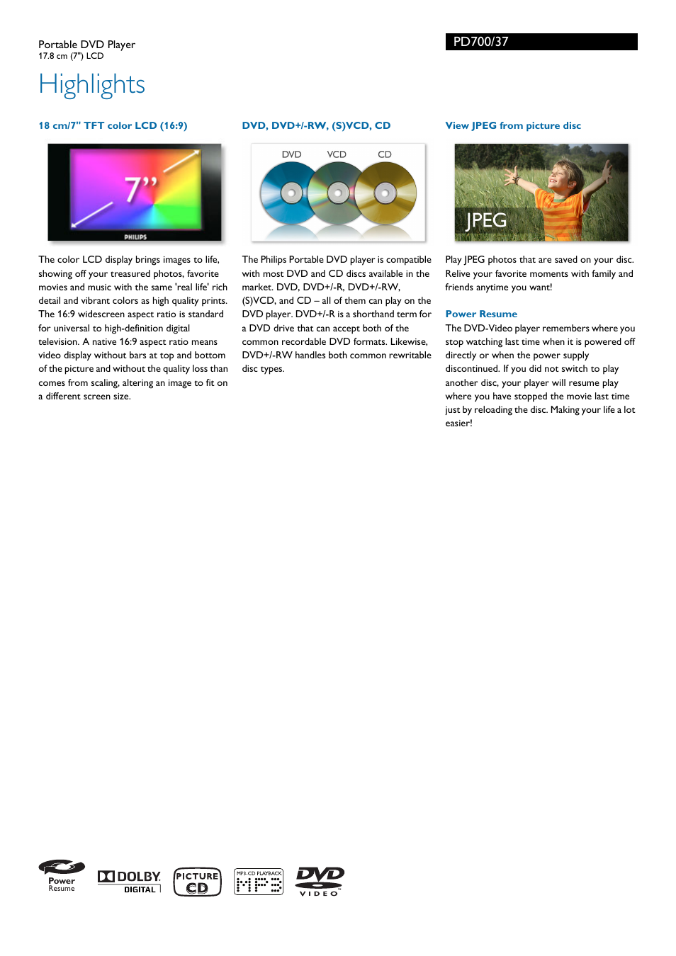 Highlights | Philips PD700-37 User Manual | Page 2 / 3