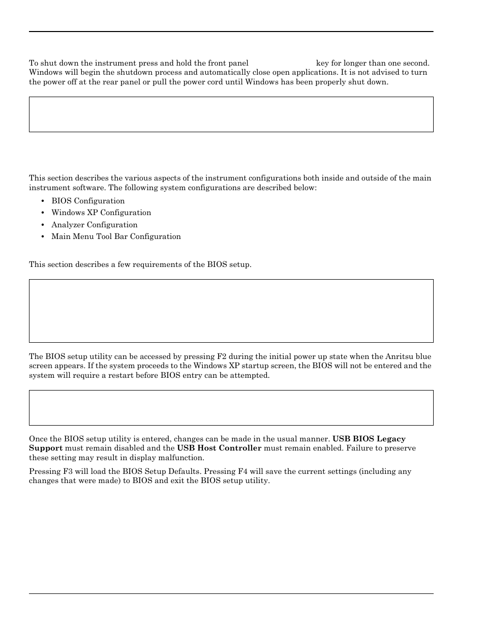 Instrument shutdown, 7 configuration, Bios configuration | Instrument shutdown -6, Configuration -6, Bios configuration -6 | Anritsu Series MS278XB User Manual | Page 30 / 276