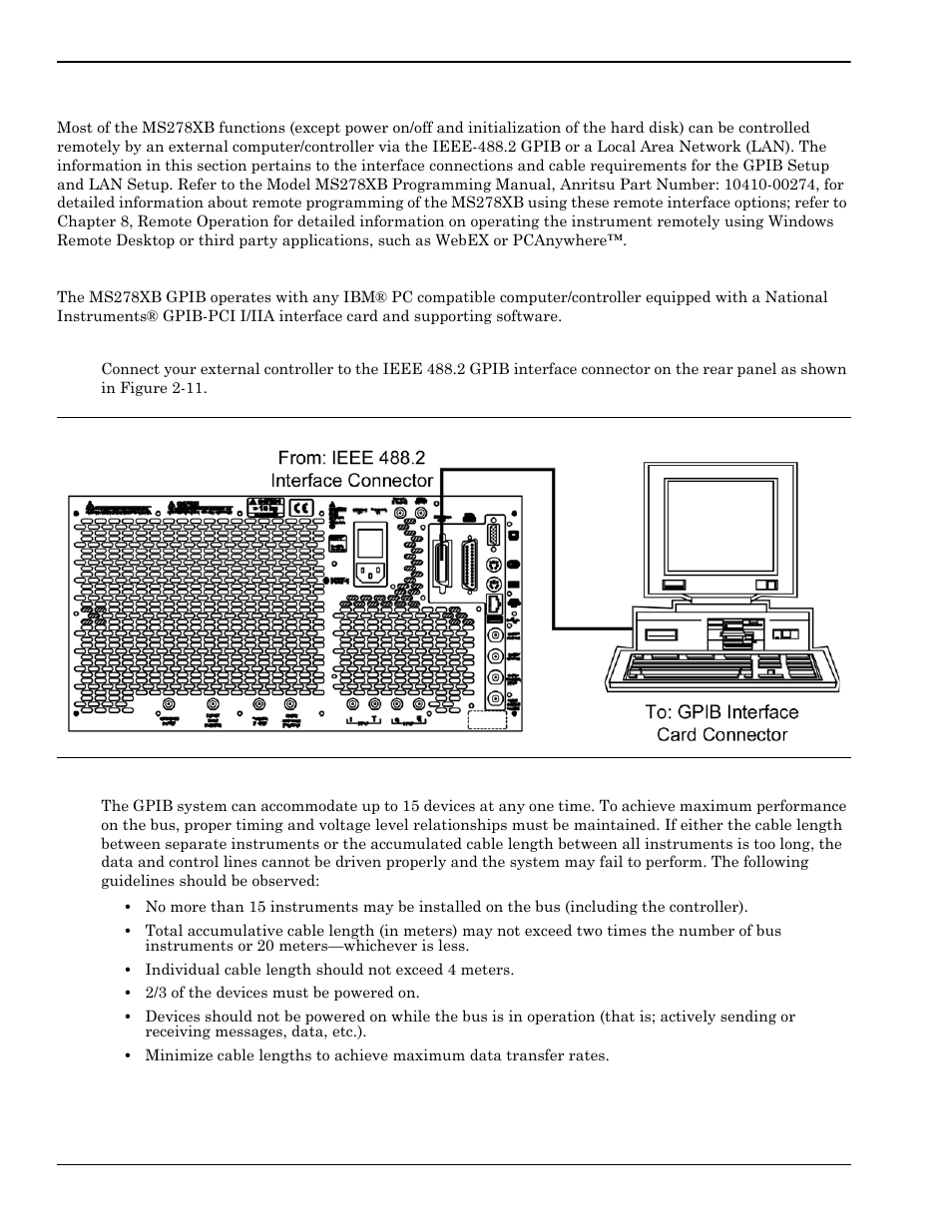 8 remote interface setup, Gpib setup, Remote interface setup -12 | Gpib setup -12, Gpib interface connection -12 | Anritsu Series MS278XB User Manual | Page 36 / 276