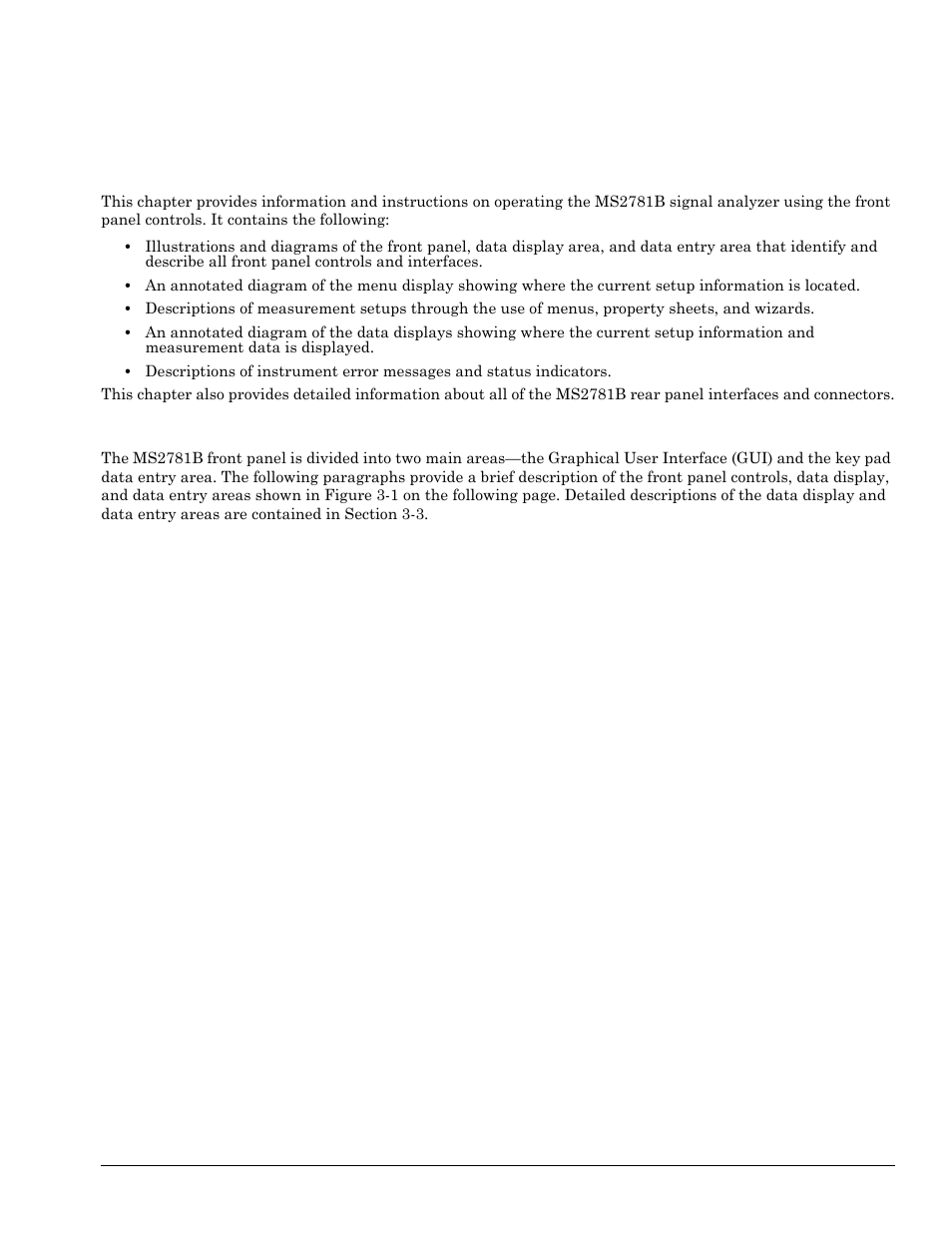 Chapter 3 - instrument overview, 1 introduction, 2 front panel overview | Chapter 3—instrument overview, Introduction -1, Front panel overview -1, Chapter 3 — instrument overview | Anritsu Series MS278XB User Manual | Page 53 / 276