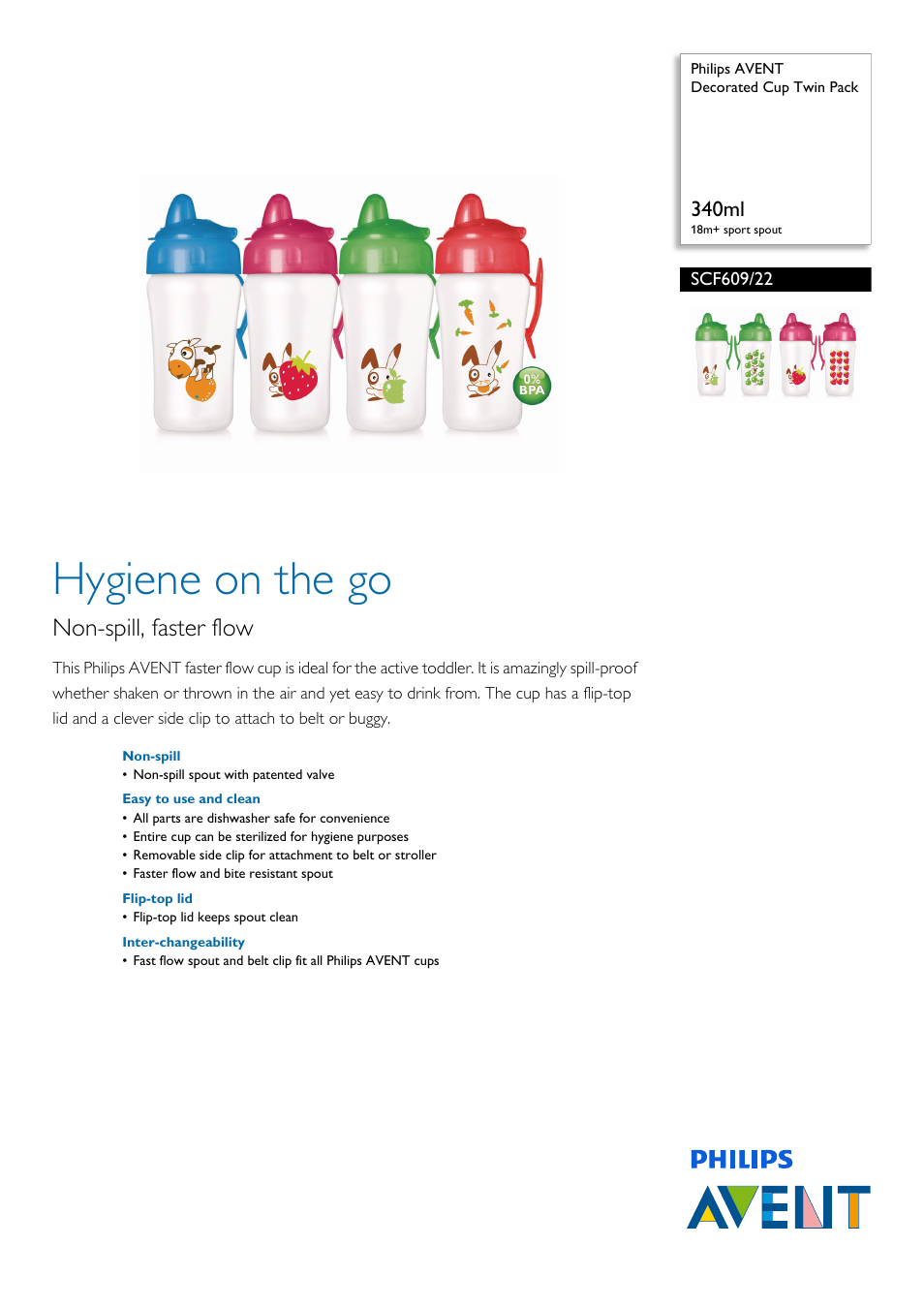 Philips AVENT Decorated Cup Twin Pack SCF609-22 340ml 18m+ sport spout User Manual | 2 pages