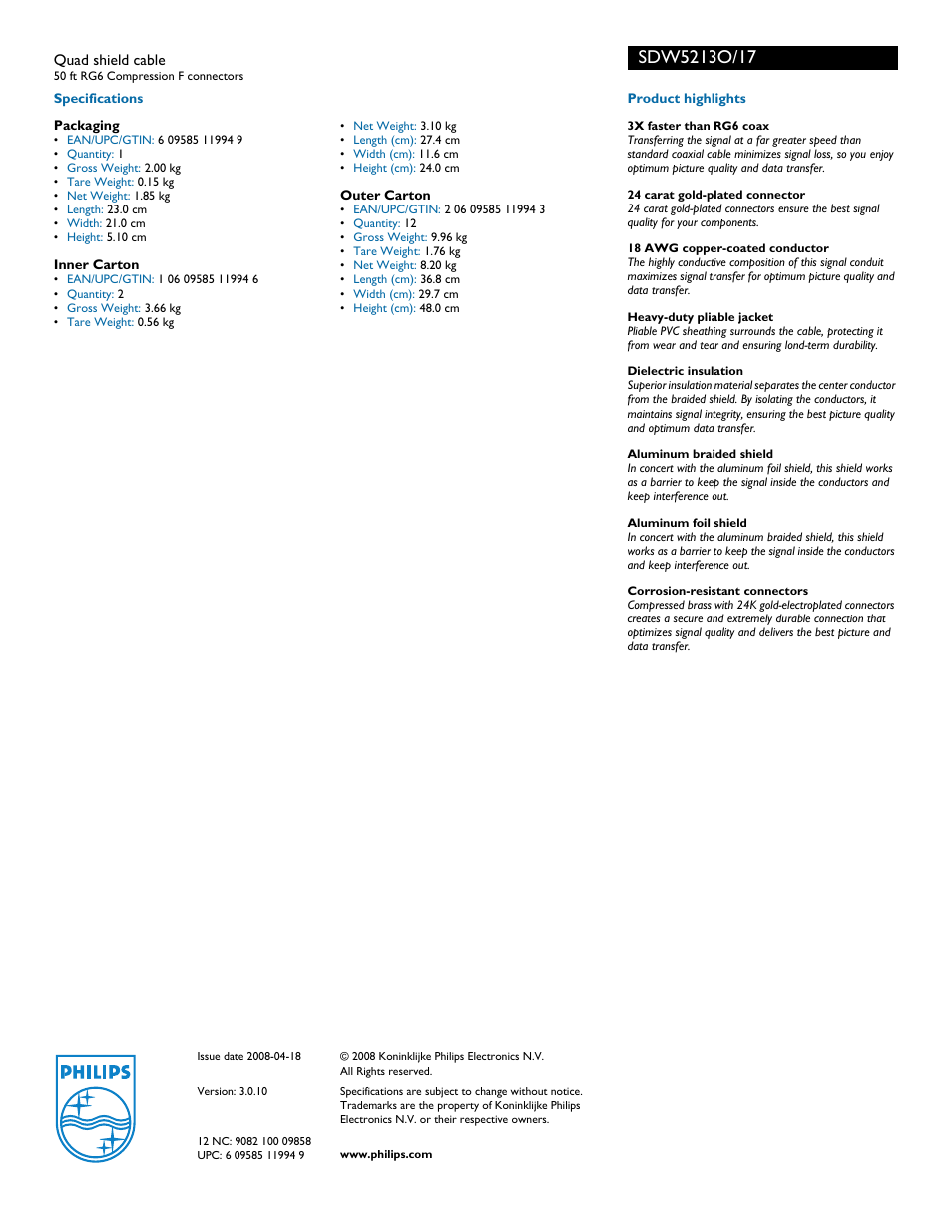 Philips SDW5213O-17 User Manual | Page 2 / 2