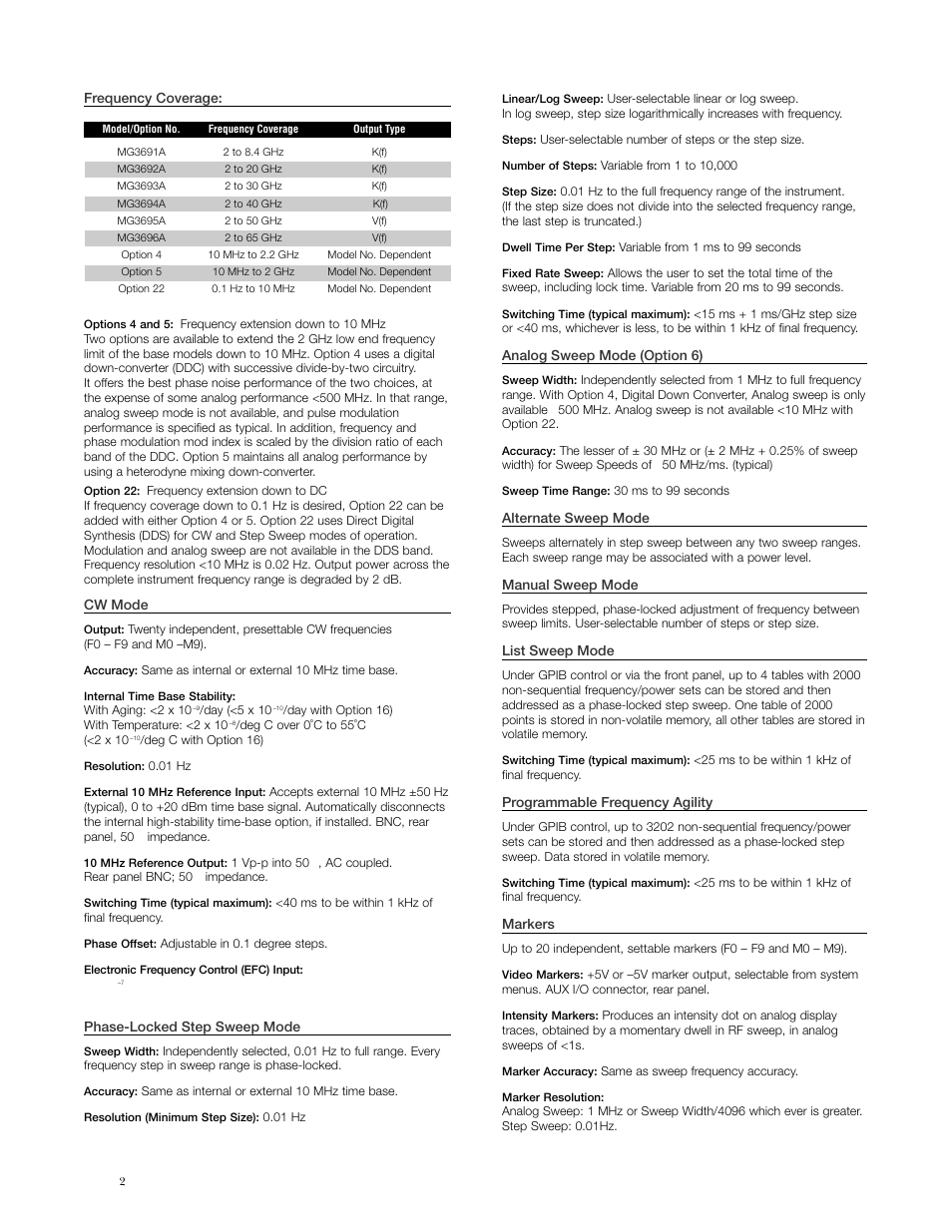 Specifications | Anritsu MG3690A User Manual | Page 2 / 16