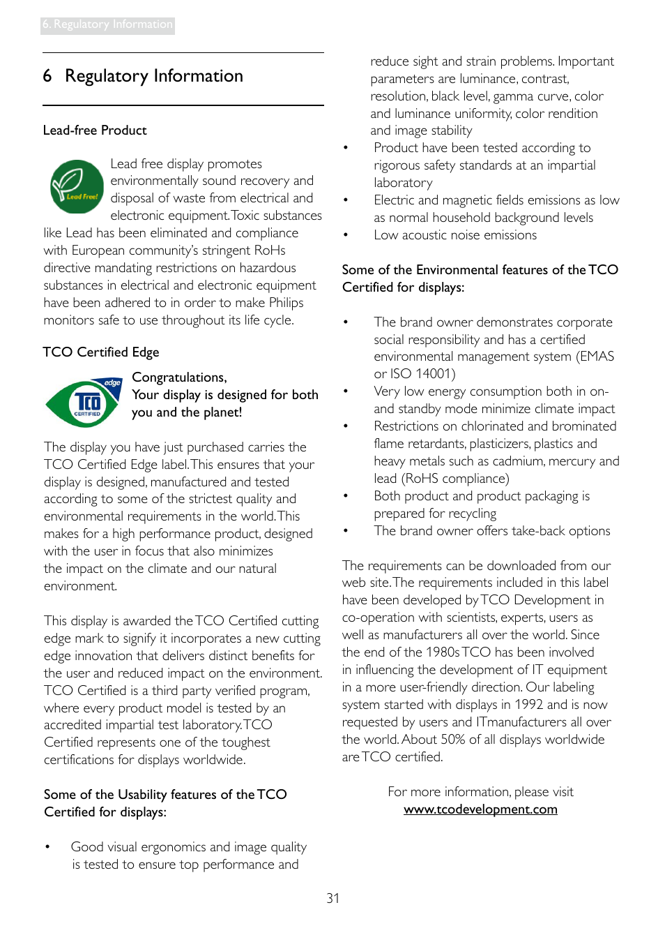 6 regulatory information | Philips 235PQ2EB-27 User Manual | Page 33 / 51