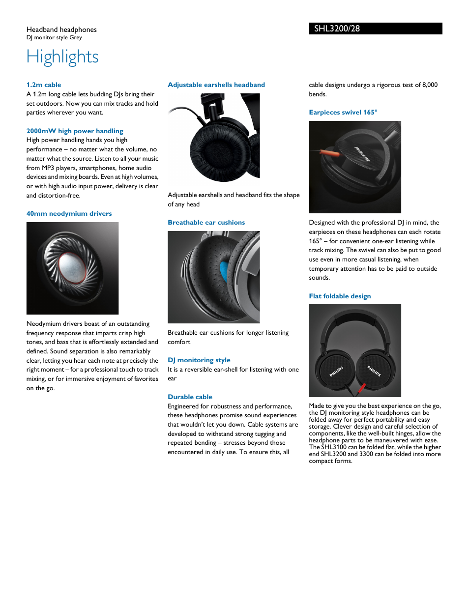 Highlights | Philips SHL3200-28 User Manual | Page 2 / 3