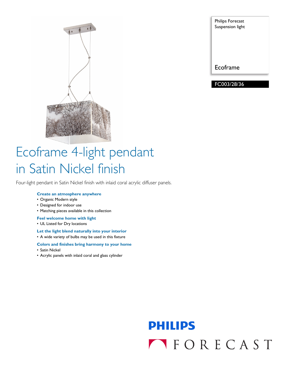 Philips Forecast Suspension light FC003-28-36 Ecoframe User Manual | 2 pages