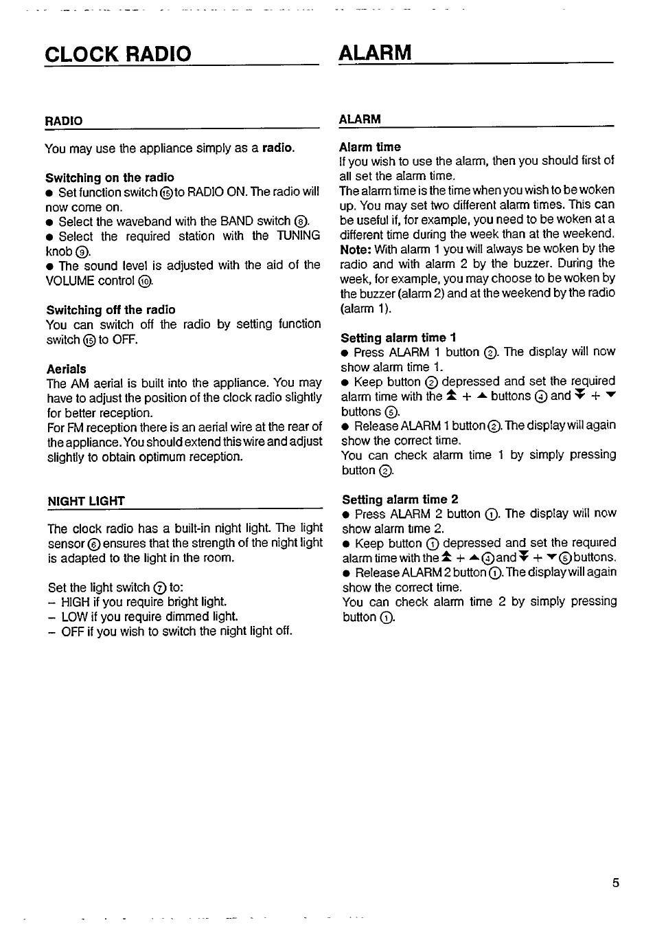 Clock radio, Clock radio alarm | Philips AJ3600 User Manual | Page 5 / 10