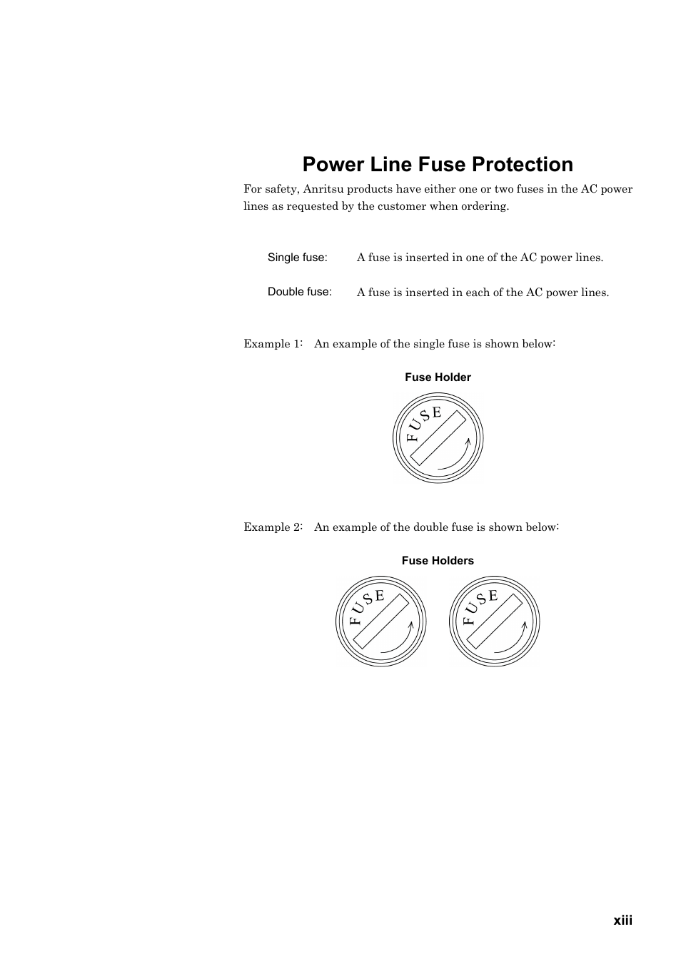 Power line fuse protection | Anritsu MG3641A User Manual | Page 13 / 212