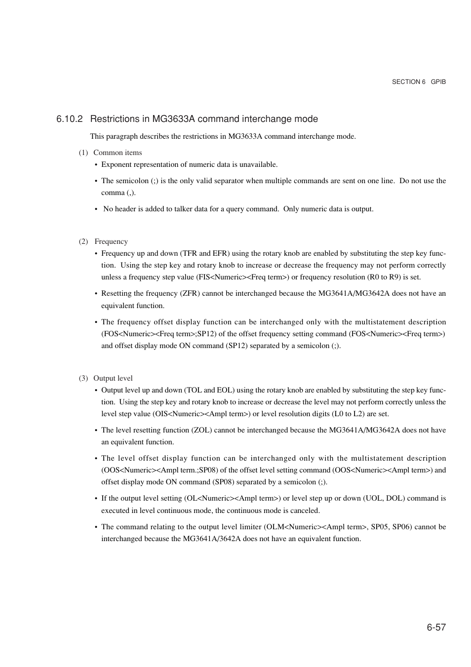 2 restrictions in mg3633a command interchange mode | Anritsu MG3641A User Manual | Page 163 / 212