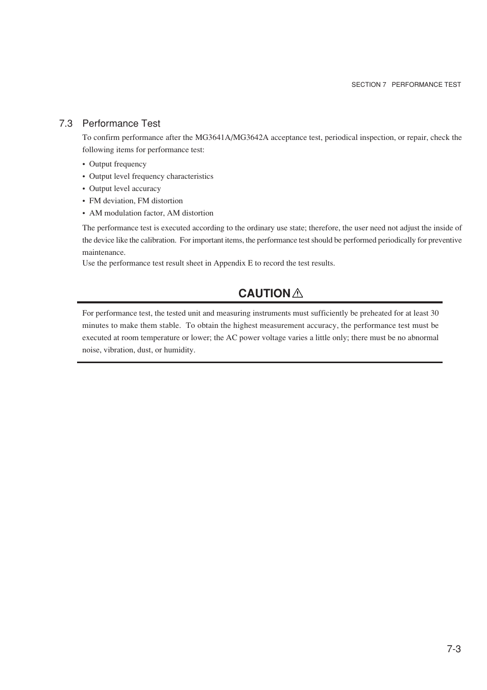 3 performance test, Caution | Anritsu MG3641A User Manual | Page 171 / 212